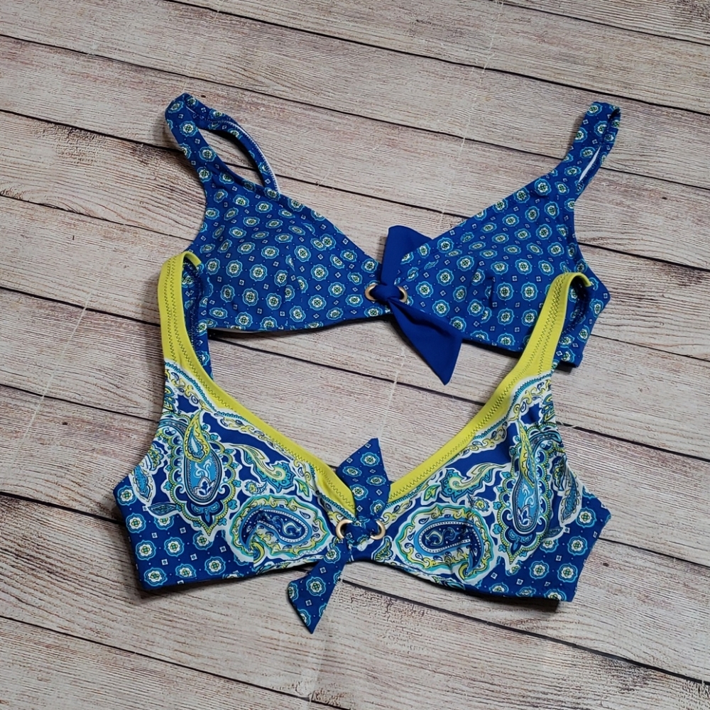 Lands' End Blue and Yellow Paisley Bikini Top bundle of 2
